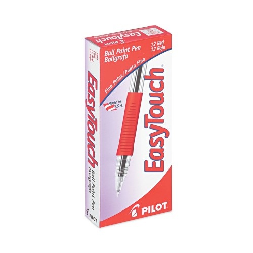 Pilot Easytouch Ballpoint Pen, Stick, Fine 0.7 Mm, Red Ink, Clear Barrel, Dozen
