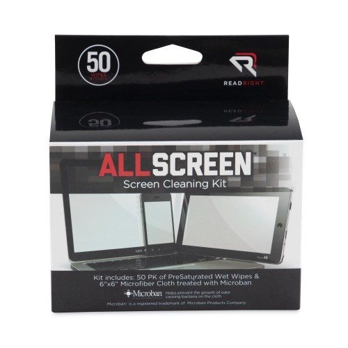 Read Right Allscreen Screen Cleaning Kit, 50 Wipes, 1 Microfiber Cloth