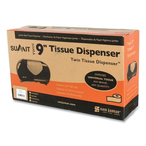 San Jamar Twin Jumbo Bath Tissue Dispenser, 19 1/4 X 6 X 12 1/4, Faux Stainless Steel