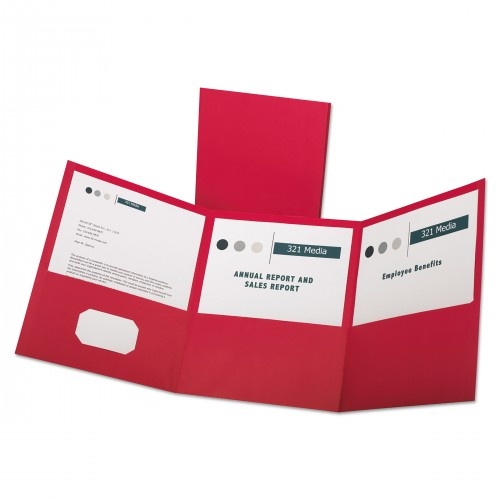 Oxford Tri-Fold Folder W/3 Pockets, Holds 150 Letter-Size Sheets, Red