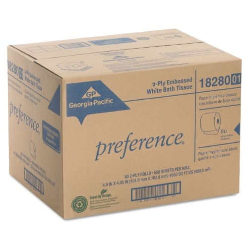 Georgia-Pacific Embossed 2-Ply Bathroom Tissue, Septic Safe, White, 550 Sheet/Roll, 80 Rolls/Carton