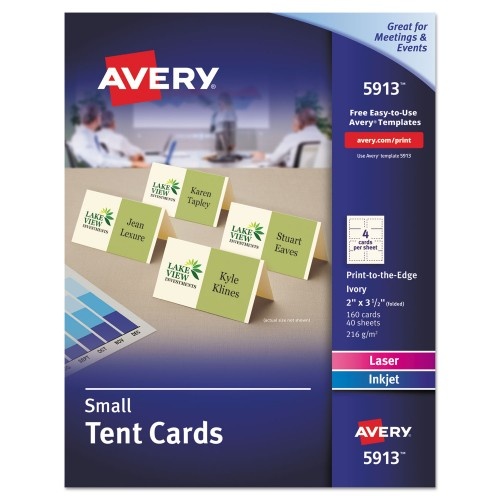 Avery Small Tent Card, Ivory, 2 X 3 1/2, 4 Cards/Sheet, 160/Box