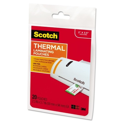 Scotch Laminating Pouches, 5 Mil, 3.75" X 2.38", Gloss Clear, 20/Pack