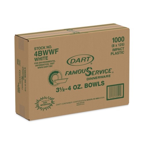 Dart Container Corporation Famous Service Plastic Dinnerware, Bowl, 12oz, White, 125/Pack, 8 Packs/Carton