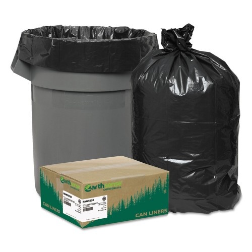 Earthsense Linear Low Density Recycled Can Liners, 60 Gal, 2 Mil, 38" X 58", Black, 10 Bags/Roll, 10 Rolls/Carton