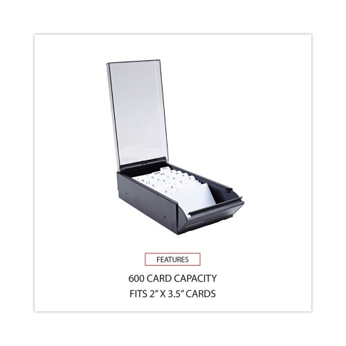 Universal Business Card File, Holds 600 2 X 3.5 Cards, 4.25 X 8.25 X 2.5, Metal/Plastic, Black