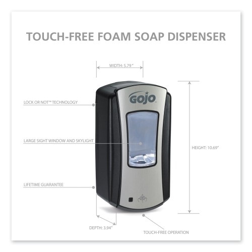 Gojo Ltx-12 Touch-Free Dispenser, 1,200 Ml, 5.75 X 3.33 X 10.5, Brushed Chrome/Black