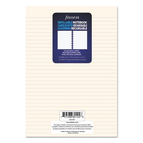 Filofax Notebook Refills, 8-Hole, 8.25 X 5.81, Narrow Rule, 32/Pack