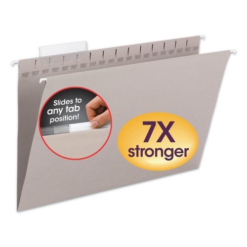 Smead Tuff Hanging Folders With Easy Slide Tab, Legal Size, 1/3-Cut Tabs, Steel Gray, 18/Box