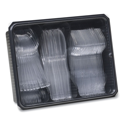 Dixie Cutlery Keeper Tray With Clear Plastic Utensils: 60 Forks, 60 Knives, 60 Spoons