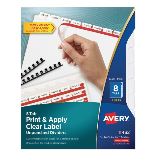 Avery Print And Apply Index Maker Clear Label Unpunched Dividers, 8-Tab, 11 X 8.5, White, 5 Sets