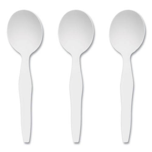 Perk Heavyweight Plastic Cutlery, Soup Spoon, White, 100/Pack