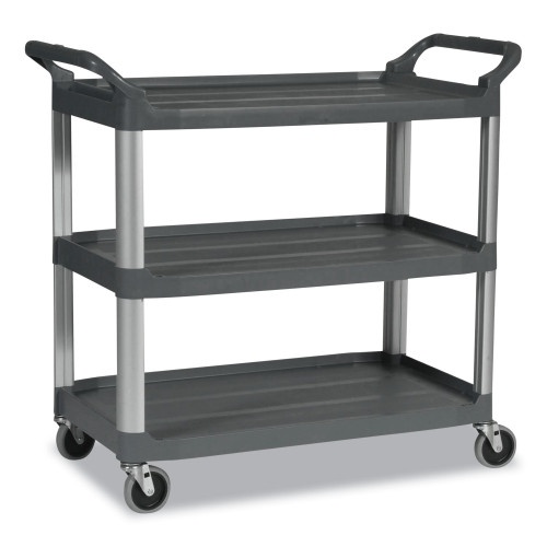Rubbermaid Commercial Xtra Utility Cart With Open Sides, Plastic, 3 Shelves, 300 Lb Capacity, 20" X 40.63" X 37.8", Gray