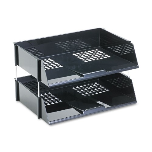 Deflecto Industrial Tray Side-Load Stacking Tray Set, 2 Sections, Letter To Legal Size Files, 16.38" X 11.13" X 3.5", Black, 2/Pack