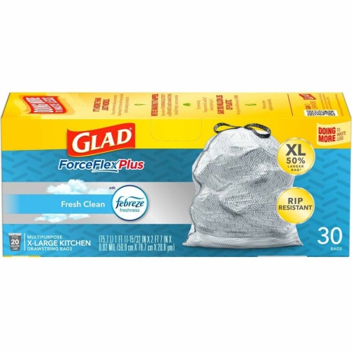 Glad XL X-Large Kitchen Plastic Drawstring Trash Bags 20 Gal Grey