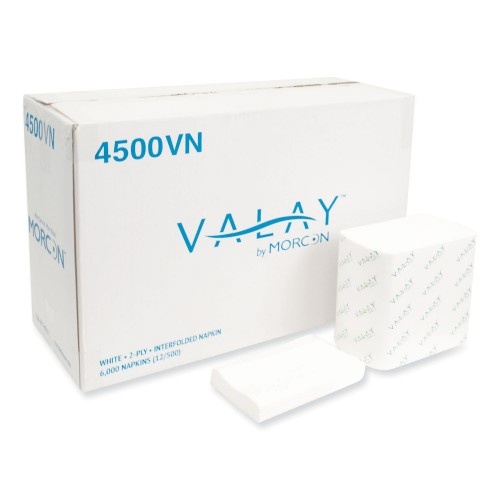 Morcon Paper Valay Interfolded Napkins, 2-Ply, 6.5 X 8.25, White, 500/Pack, 12 Packs/Carton