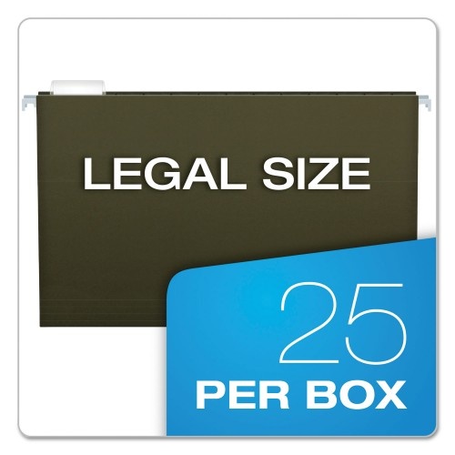 Pendaflex Extra Capacity Reinforced Hanging File Folders With Box Bottom, Legal Size, 1/5-Cut Tab, Standard Green, 25/Box