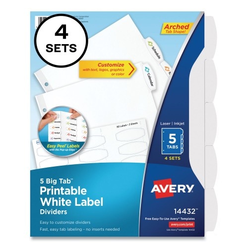 Avery Avery Big Tab Printable Label Dividers, Easy Peel Labels, 5 Tabs