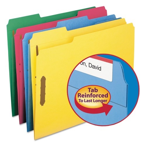 Smead Top Tab Colored Fastener Folders, 0.75" Expansion, 2 Fasteners, Letter Size, Assorted Colors, 50/Box