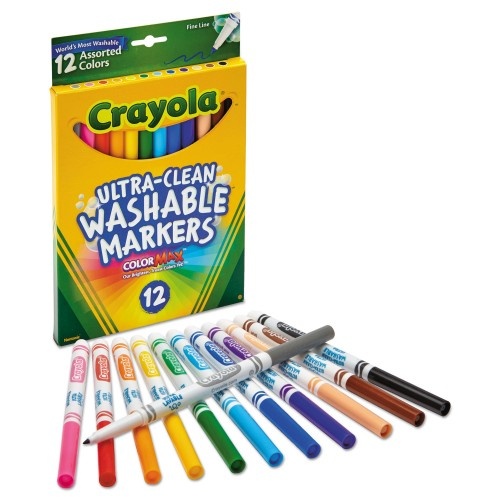 Crayola Washable Super Tips Markers, Fine/Broad Bullet Tips, Assorted Colors, 10/Set