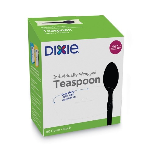 Dixie Grabn Go Wrapped Cutlery, Teaspoons, Black, 90/Box, 6 Box/Carton