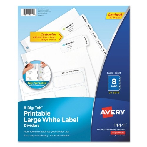 Avery Avery Big Tab Printable Large White Dividers With Easy Peel, 8 Tabs