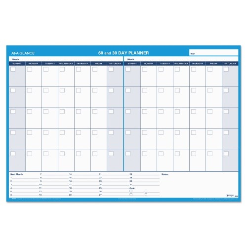 At-A-Glance 30/60-Day Undated Horizontal Erasable Wall Planner, 48 X 32, White/Blue Sheets, Undated