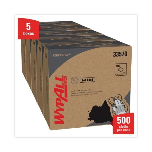 Wypall Oil, Grease And Ink Cloths, Pop-Up Box, 8 4/5 X 16 4/5, Blue, 100/Box, 5/Carton