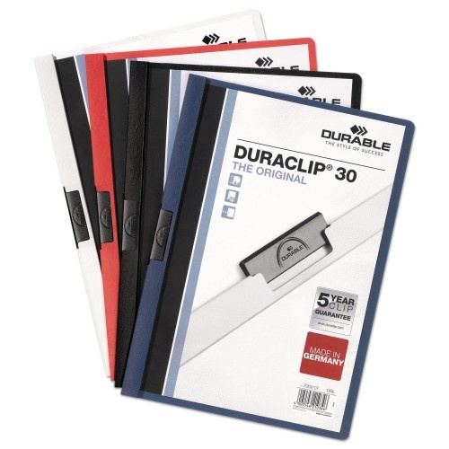 Durable Vinyl Duraclip Report Cover W/Clip, Letter, Holds 30 Pages, Clear/Black, 25/Box