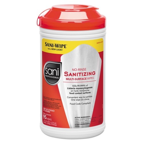 No-Rinse Sanitizing Multi-Surface Wipes, White, 95/Container