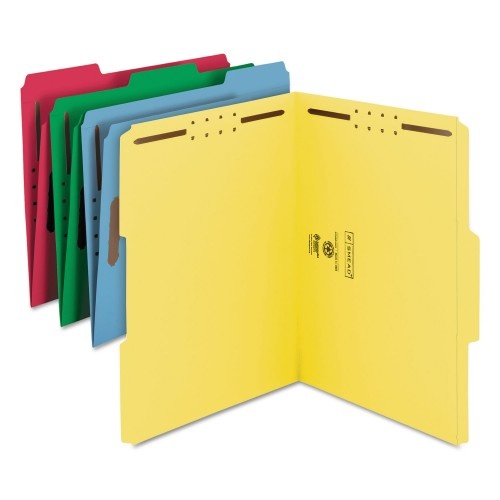 Smead Top Tab Colored Fastener Folders, 0.75" Expansion, 2 Fasteners, Letter Size, Assorted Colors, 50/Box