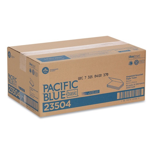 Georgia Pacific Professional Pacific Blue Basic S-Fold Paper Towels, 1-Ply, 10.25 X 9.25, Brown, 250/Pack, 16 Packs/Carton