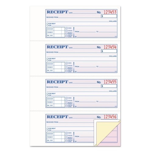 Tops Money And Rent Receipt Book, Account + Payment Sections, Three-Part Carbonless, 7.13 X 2.75, 4 Forms/Sheet, 100 Forms Total