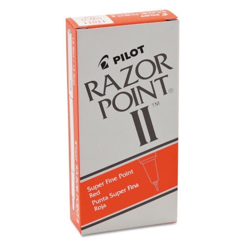 Pilot Razor Point Ii Super Fine Line Porous Point Pen, Stick, Extra-Fine 0.2 Mm, Red Ink, Red Barrel, Dozen