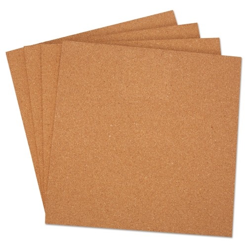 Universal Cork Tile Panels, Brown, 12 X 12, 4/Pack
