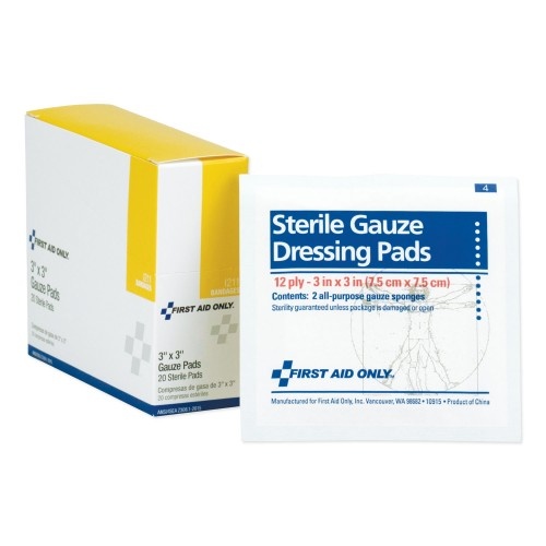 First Aid Only Gauze Dressing Pads, 3" X 3", 10/Box
