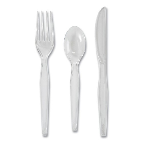 Dixie Heavyweight Polystyrene Cutlery, Clear, Knives/Spoons/Forks, 180/Pack, 10 Packs/Carton