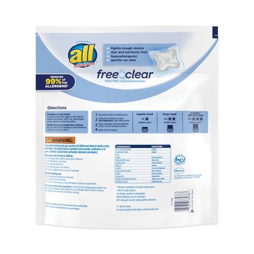 All Mighty Pacs Free And Clear Super Concentrated Laundry Detergent, 39/Pack, 6 Packs/Carton