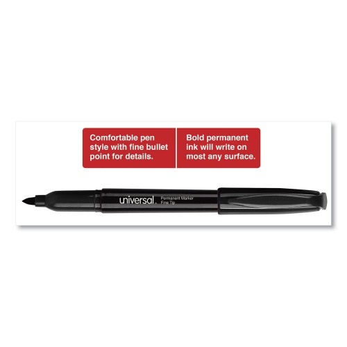 Universal Pen-Style Permanent Marker, Fine Bullet Tip, Black, 36/Pack