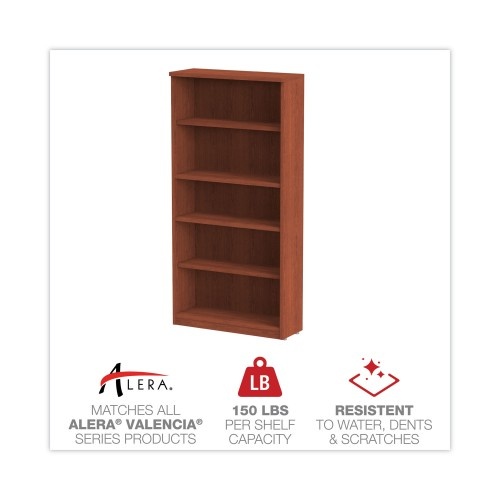Alera Valencia Series Bookcase, Five-Shelf, 31.75W X 14D X 64.75H, Medium Cherry