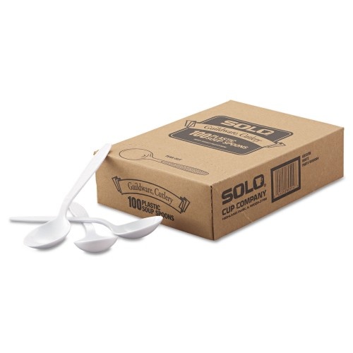 Solo Guildware Extra Heavyweight Plastic Cutlery, Soup Spoons, White, 1,000/Carton