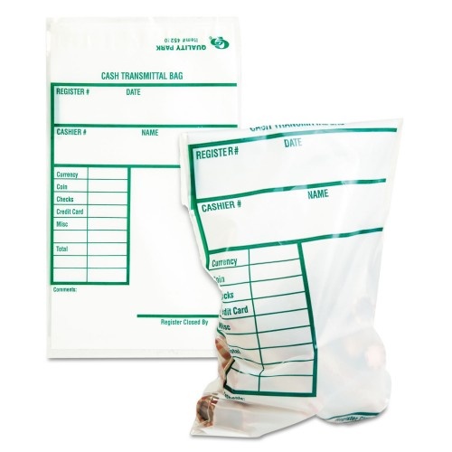 Quality Park Cash Transmittal Bags, Printed Info Block, 6 X 9, Clear, 100/Pack