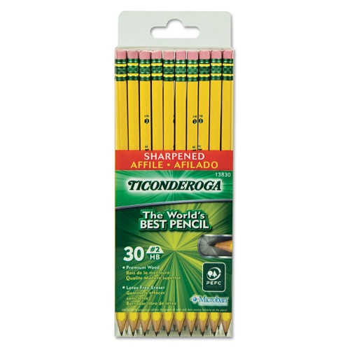 Ticonderoga Pre-Sharpened Pencil, Hb (#2), Black Lead, Yellow Barrel, 30/Pack