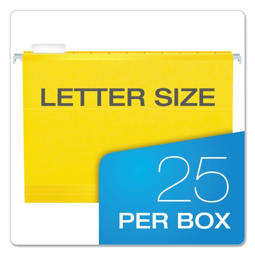 Pendaflex Colored Reinforced Hanging Folders, Letter Size, 1/5-Cut Tabs, Yellow, 25/Box
