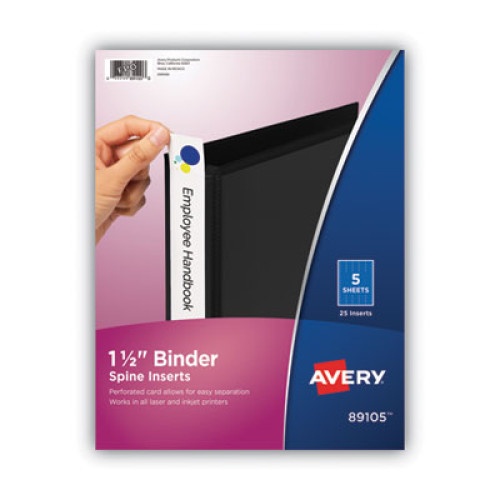 Avery Binder Spine Inserts, 1.5" Spine Width, 5 Inserts/Sheet, 5 Sheets/Pack