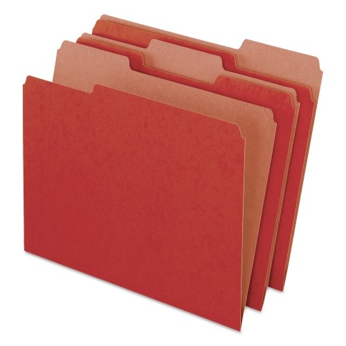 Pendaflex Earthwise By 100% Recycled Colored File Folders, 1/3-Cut Tabs, Letter Size, Red, 100/Box