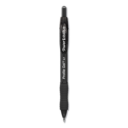 Paper Mate Profile Gel Pen, Retractable, Medium 0.7 Mm, Black Ink, Translucent Black Barrel, Dozen