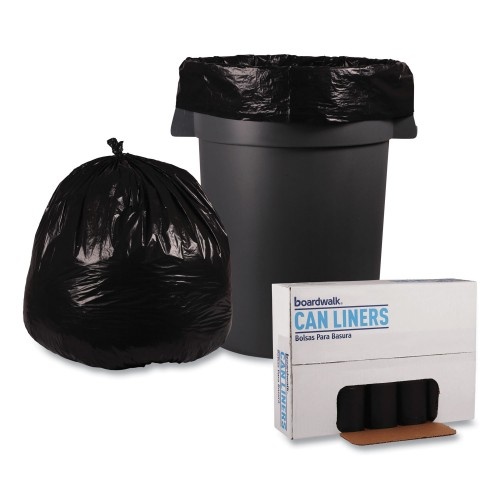 Boardwalk Recycled Low-Density Polyethylene Can Liners, 45 Gal, 1 Mil, 40" X 48", Black, 10 Bags/Roll, 10 Rolls/Carton