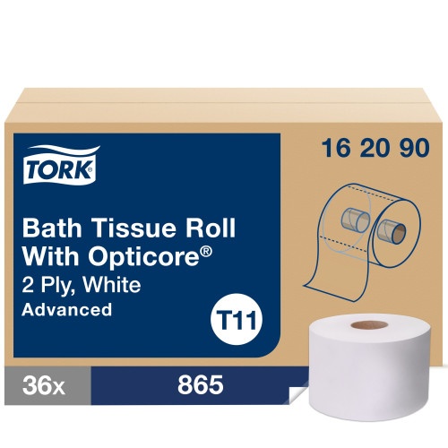 Tork Advanced Bath Tissue Roll With Opticore, Septic Safe, 2-Ply, White, 865 Sheets/Roll, 36/Carton