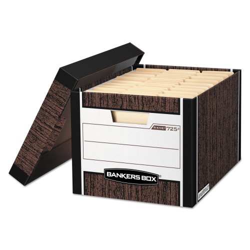 Bankers Box R-Kive Heavy-Duty Storage Boxes, Letter/Legal Files, 12.75" X 16.5" X 10.38", Woodgrain, 4/Carton